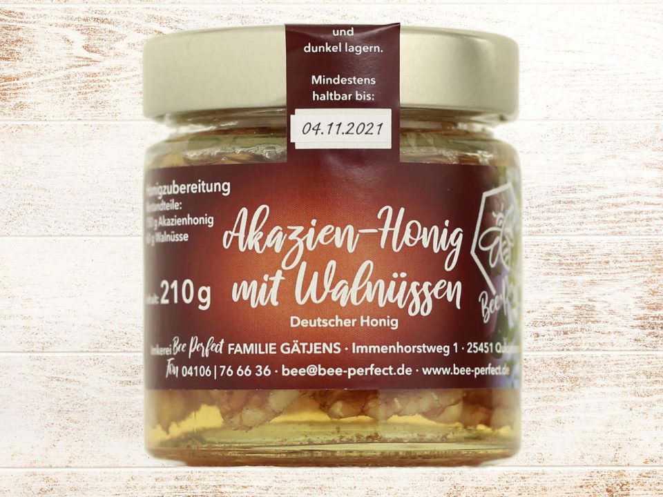 Bee Perfect Honigzubereitung Akazienhonig mit Walnüssen, Vorderansicht